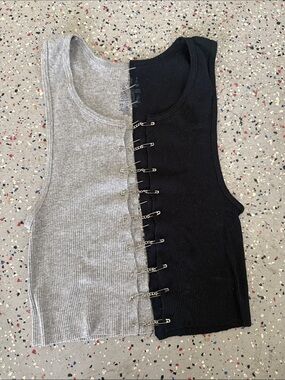 Vintage custom Two-Tone Ribbed Tank Top with Safety Pin Closure see through